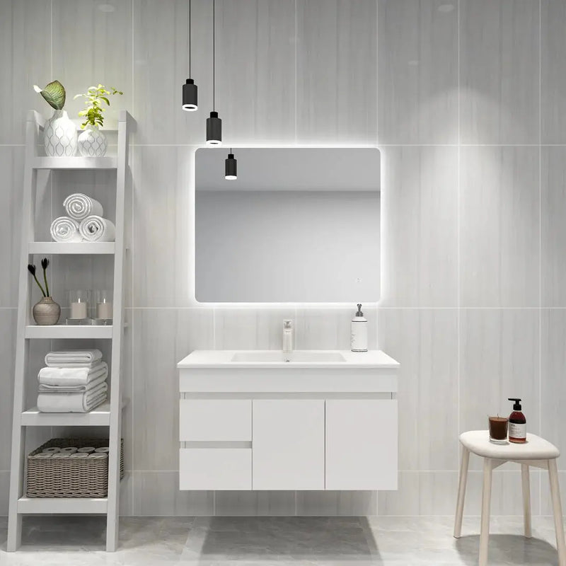 LED MIRROR RECTANGLE CURVED RIM BACKLIT  3 COLOUR LIGHTS 900X750MM FIL Kitchen Bathroom