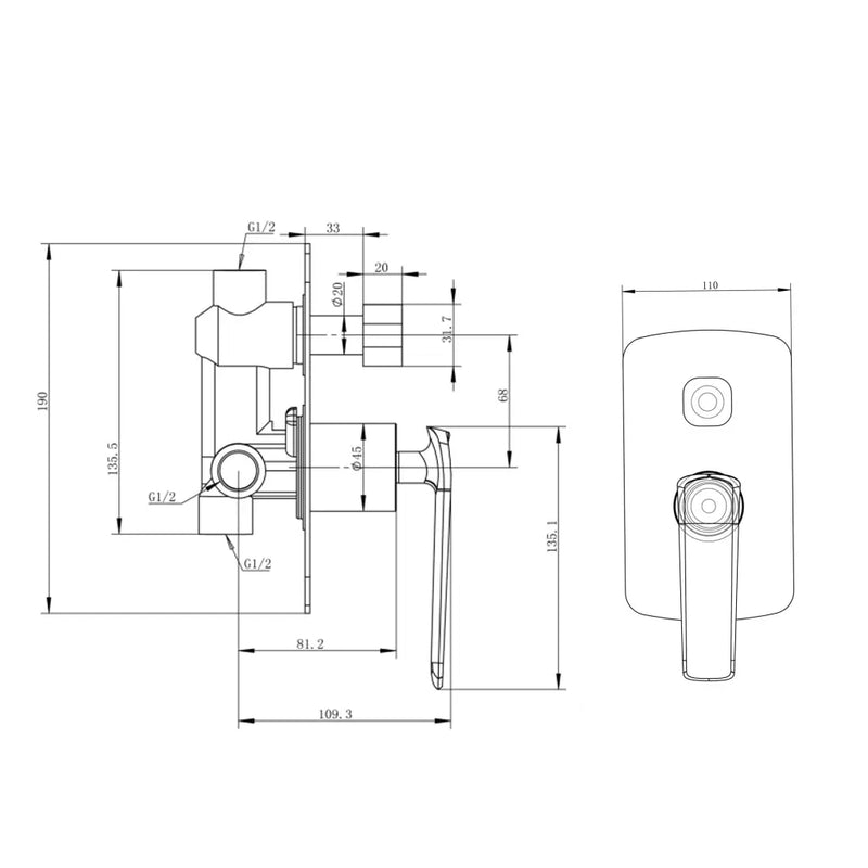 Esperia Gun Metal Grey Wall Mixer with Diverter - FIL Kitchen Bathroom