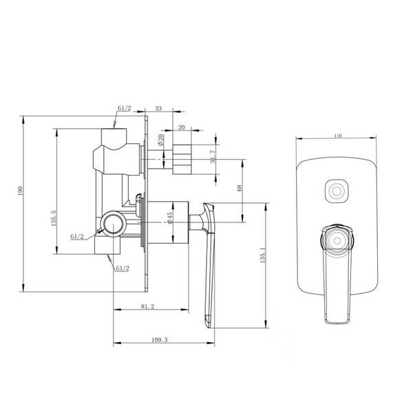 Esperia Gun Metal Grey Wall Mixer with Diverter
