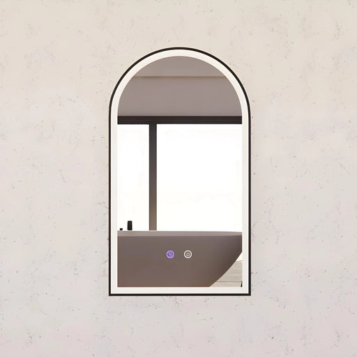 RIVA AR2 FRAMED ARCH LED MIRROR 3 COLOUR LIGHTS BLACK 450X800MM - FIL Kitchen Bathroom