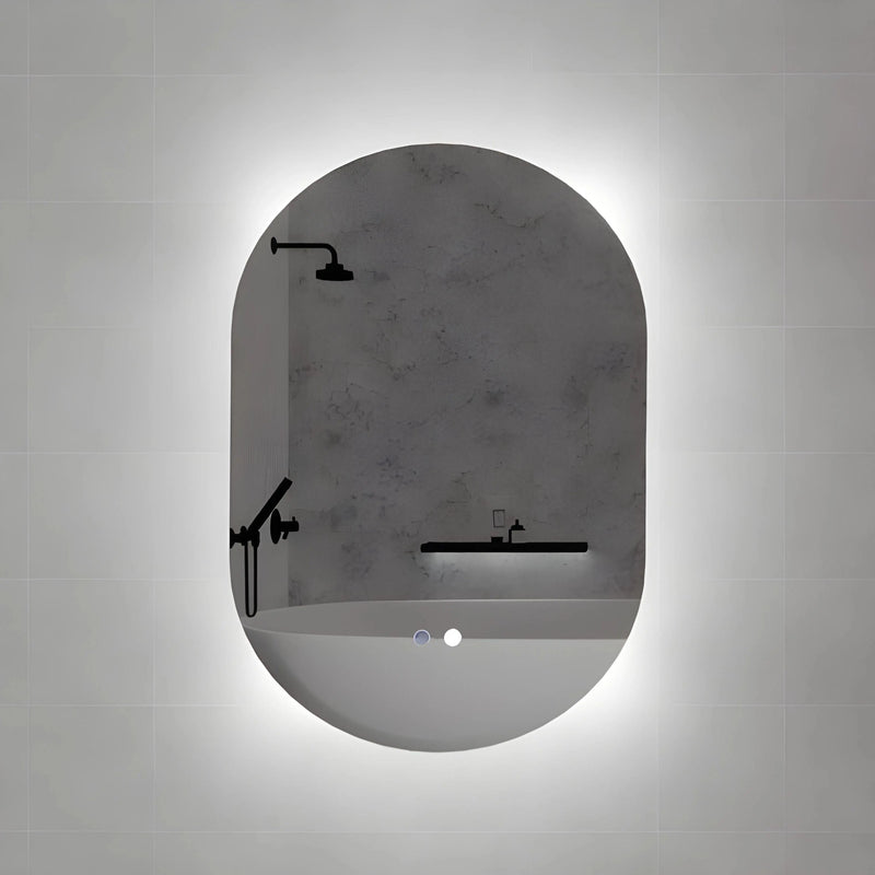 RIVA O2 FRAMELESS BACKLIT OVAL LED MIRROR 3 COLOUR LIGHTS 600X900MM - FIL Kitchen Bathroom