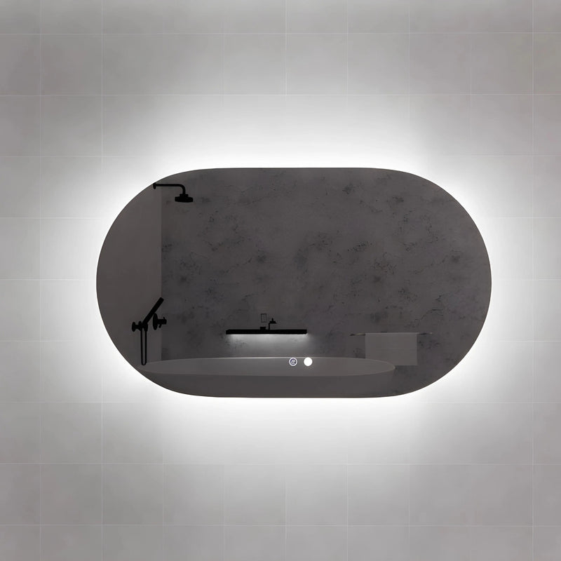 RIVA O2 FRAMELESS BACKLIT OVAL LED MIRROR 3 COLOUR LIGHTS 1200X700MM - FIL Kitchen Bathroom