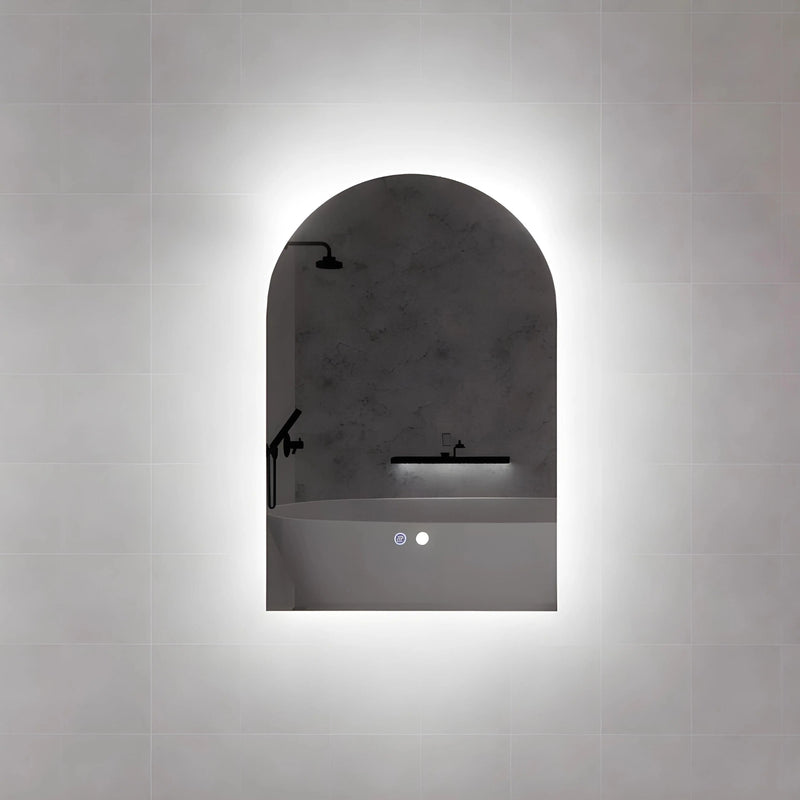 RIVA AR1 FRAMELESS BACKLIT ARCH LED MIRROR 3 COLOUR LIGHTS 600X900MM - FIL Kitchen Bathroom