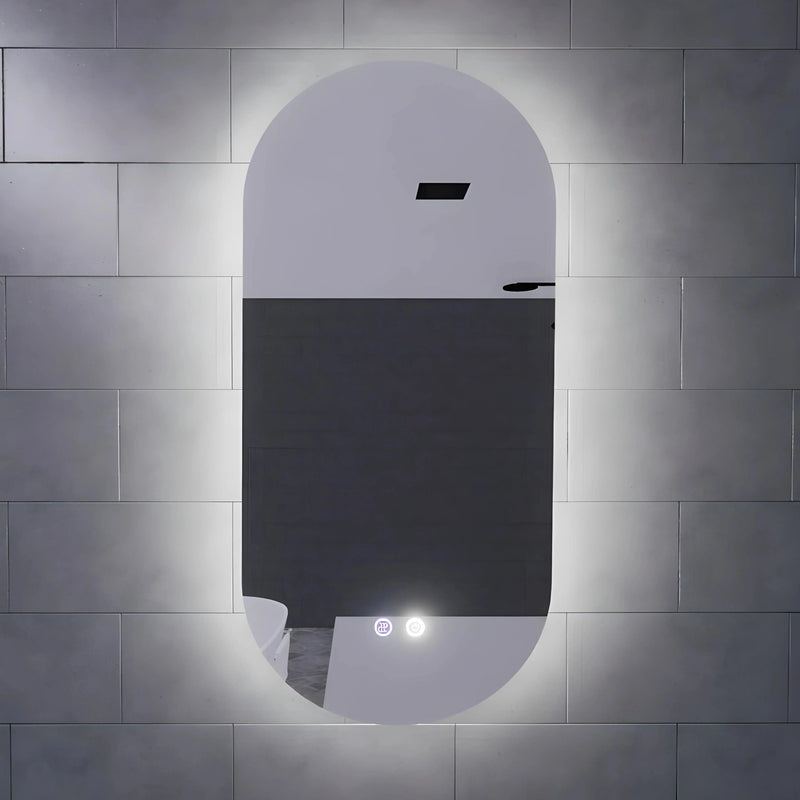 RIVA O2 FRAMELESS BACKLIT OVAL LED MIRROR 3 COLOUR LIGHTS 450X900MM - FIL Kitchen Bathroom