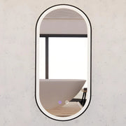 RIVA O1 FRAMED OVAL LED MIRROR 3 COLOUR LIGHTS BLACK 450X900MM - FIL Kitchen Bathroom