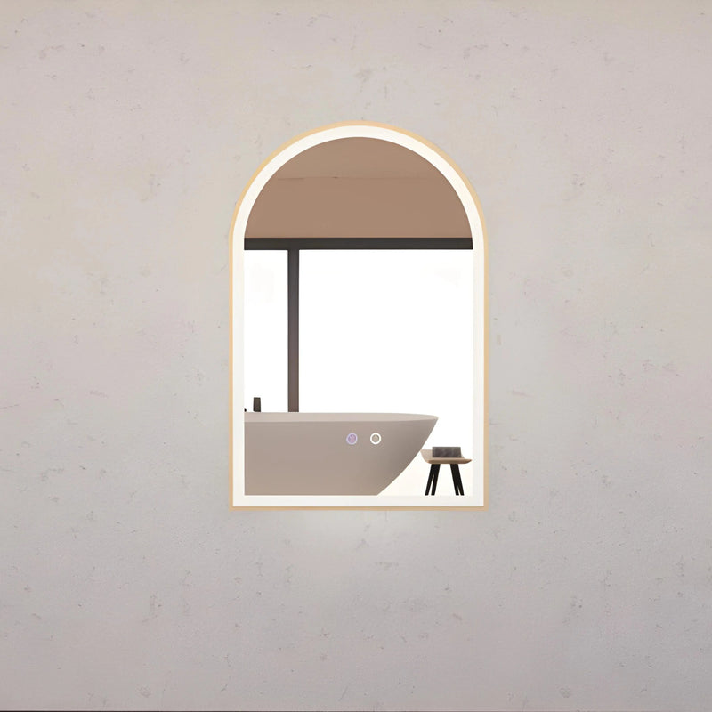 RIVA AR2 FRAMED ARCH LED MIRROR 3 COLOUR LIGHTS GOLD 600X900MM - FIL Kitchen Bathroom