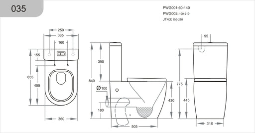 Dune Tornado Rimless Toilet Suite Dual Flush POSEIDON