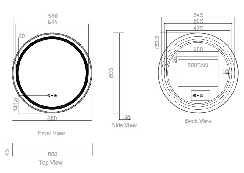 Venus 600/750/900mm LED Round Mirror – Matt Black Frame mercioaustralia