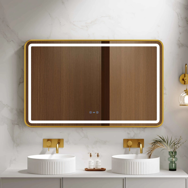 Venus 600×750 / 750×900 / 1200×750mm LED Rectangular Mirror – Brushed Gold Frame mercioaustralia