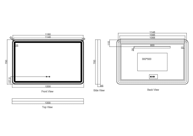 Venus 600×750 / 750×900 / 1200×750mm LED Rectangular Mirror – Matt Black Frame mercioaustralia