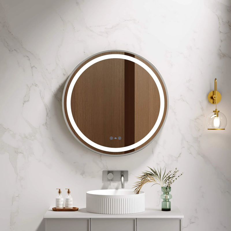 Venus 600/750/900mm LED Round Mirror – Brushed Nickel Frame mercioaustralia