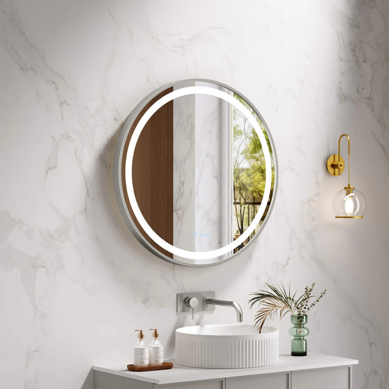 Venus 600/750/900mm LED Round Mirror – Brushed Nickel Frame mercioaustralia