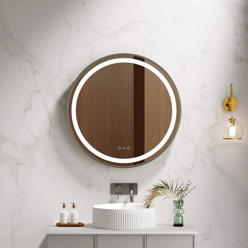 Venus 600/750/900mm LED Round Mirror – Gun Metal Frame mercioaustralia