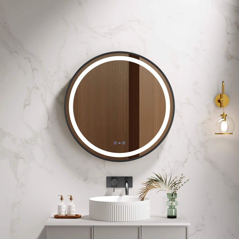 Venus 600/750/900mm LED Round Mirror – Matt Black Frame mercioaustralia