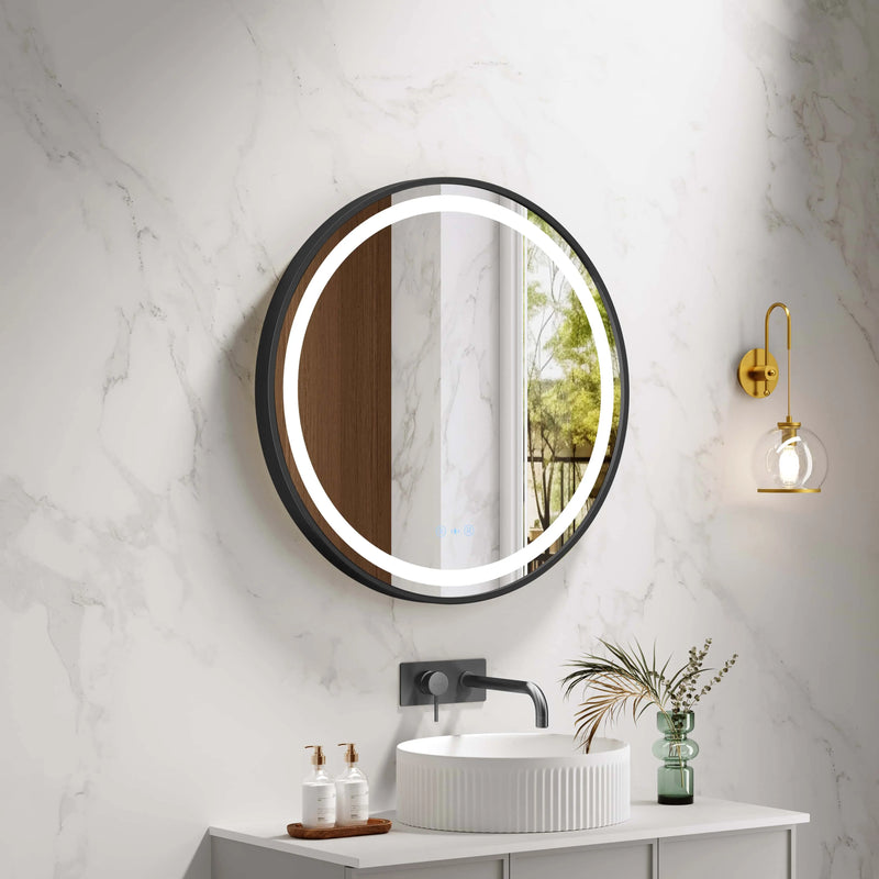 Venus 600/750/900mm LED Round Mirror – Matt Black Frame mercioaustralia