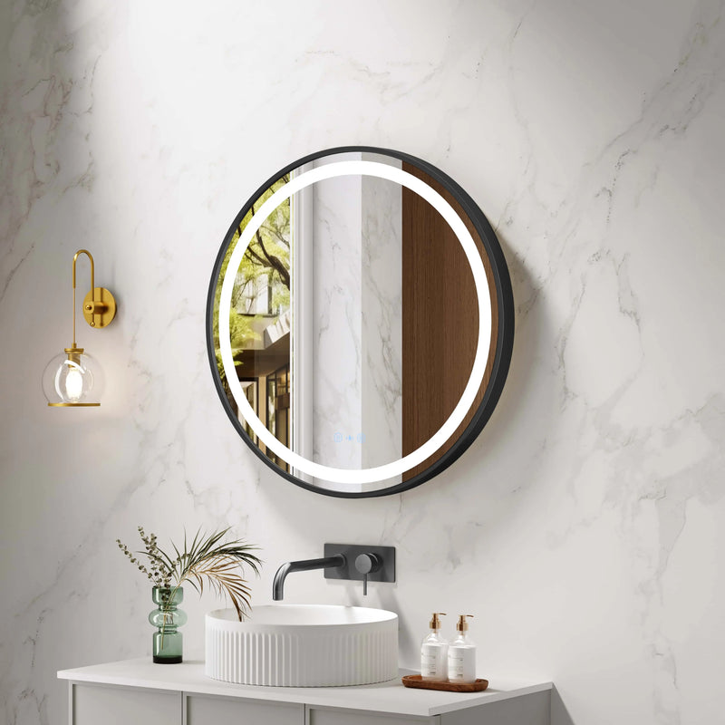 Venus 600/750/900mm LED Round Mirror – Matt Black Frame mercioaustralia