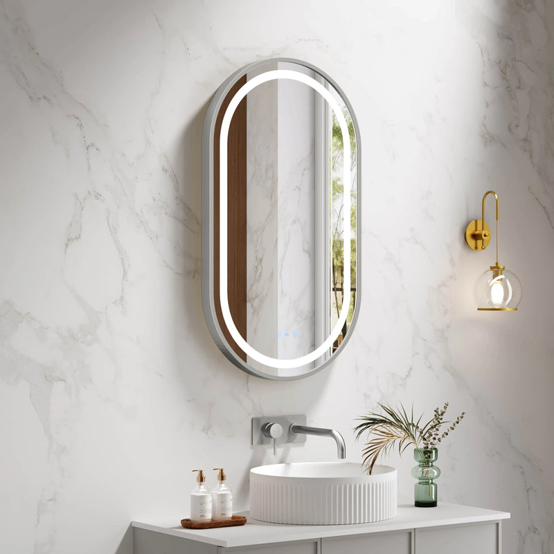 Venus 500×900mm LED Oval Mirror – Brushed Nickel Frame mercioaustralia