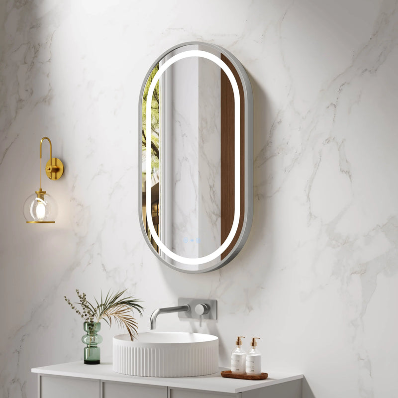 Venus 500×900mm LED Oval Mirror – Brushed Nickel Frame mercioaustralia