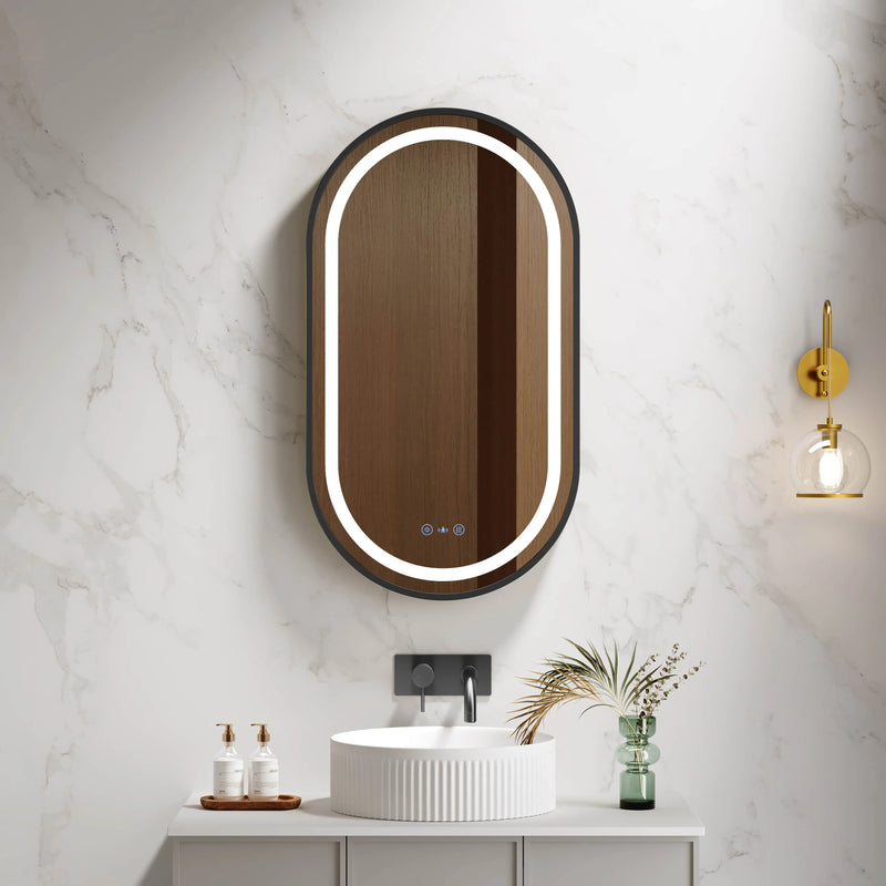 Venus 500×900mm LED Oval Mirror – Matt Black Frame mercioaustralia