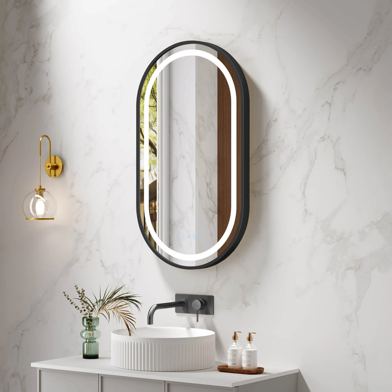 Venus 500×900mm LED Oval Mirror – Matt Black Frame mercioaustralia
