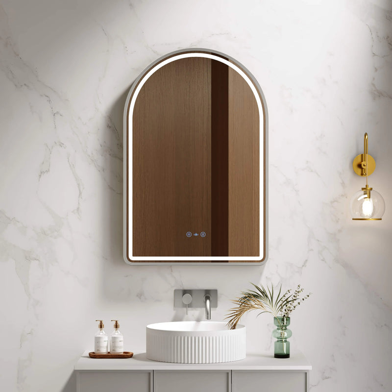 Venus 600×900mm LED Arch Mirror– Brushed Nickel Frame mercioaustralia