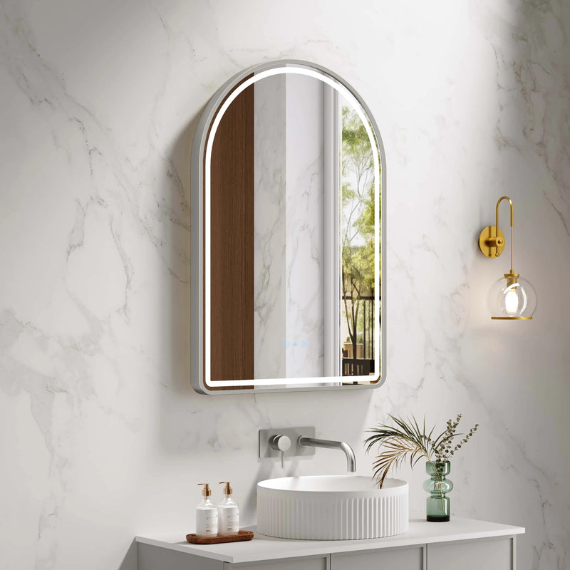 Venus 600×900mm LED Arch Mirror– Brushed Nickel Frame mercioaustralia
