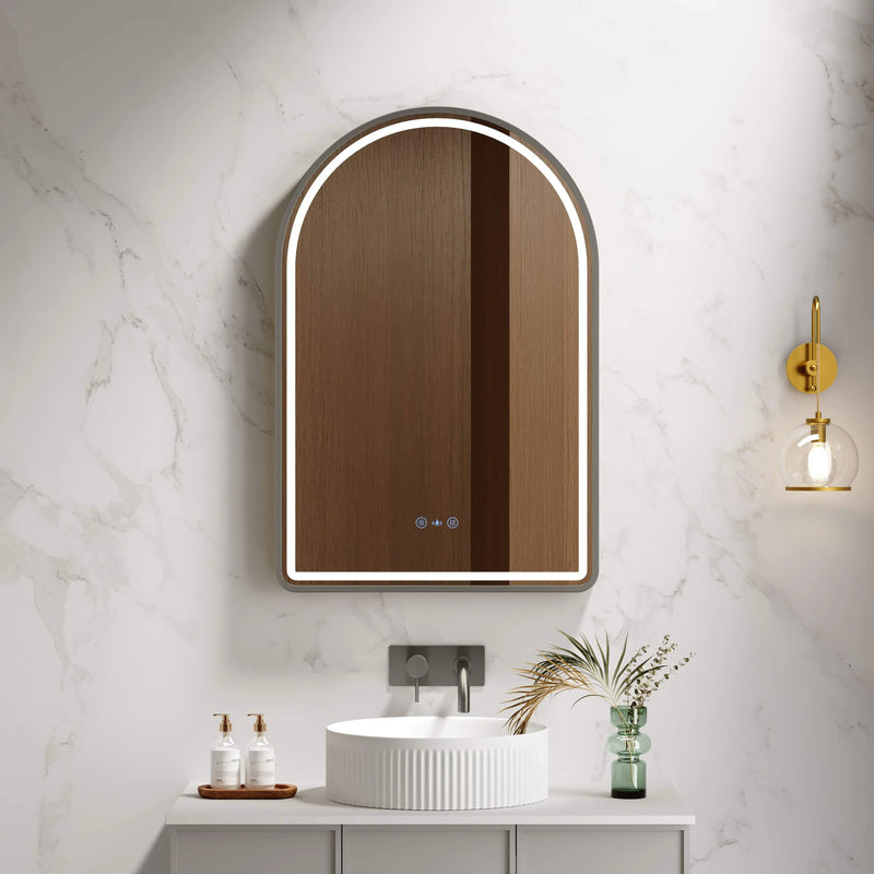 Venus 600×900mm LED Arch Mirror– Gun Metal Frame mercioaustralia