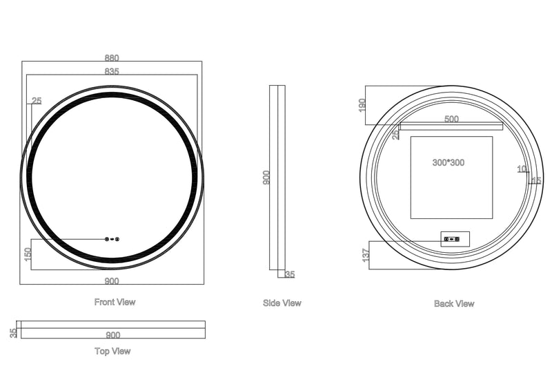 Venus 600/750/900mm LED Round Mirror – Matt Black Frame mercioaustralia
