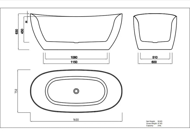 Valla Acrylic Free Standing Bathtub LK-VL1600