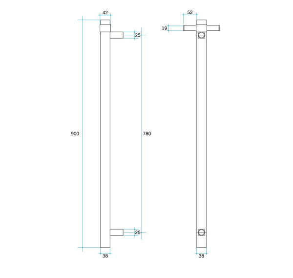 THERMOGROUP ROUND VERTICAL SINGLE HEATED TOWEL RAIL 900MM BRUSHED GOLD