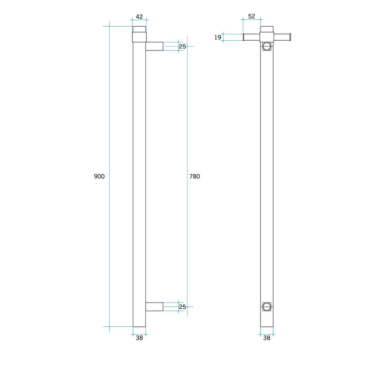 THERMOGROUP STRAIGHT ROUND VERTICAL SINGLE HEATED TOWEL RAIL 900MM GUN METAL - FIL Kitchen Bathroom