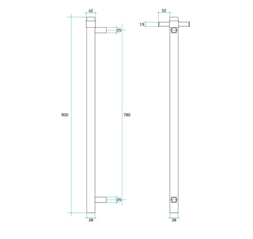 THERMOGROUP SQUARE VERTICAL SINGLE BAR HEATED TOWEL RAIL 900MM - FIL Kitchen Bathroom