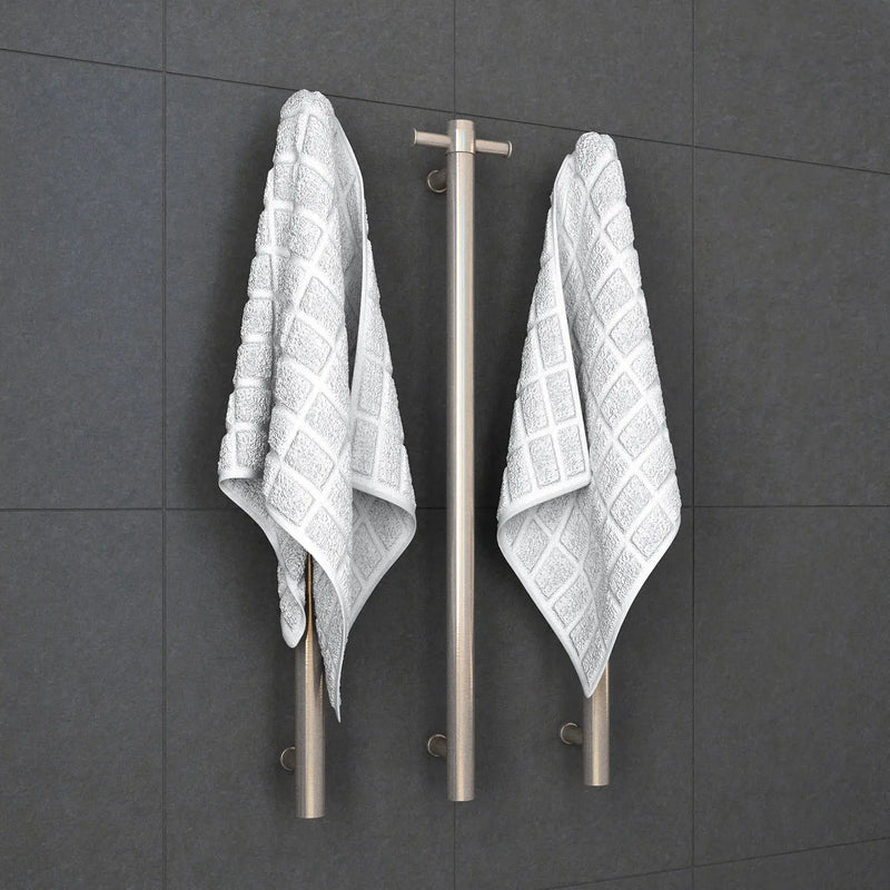 THERMOGROUP STRAIGHT ROUND VERTICAL SINGLE HEATED TOWEL RAIL 900MM BRUSHED NICKEL - FIL Kitchen Bathroom