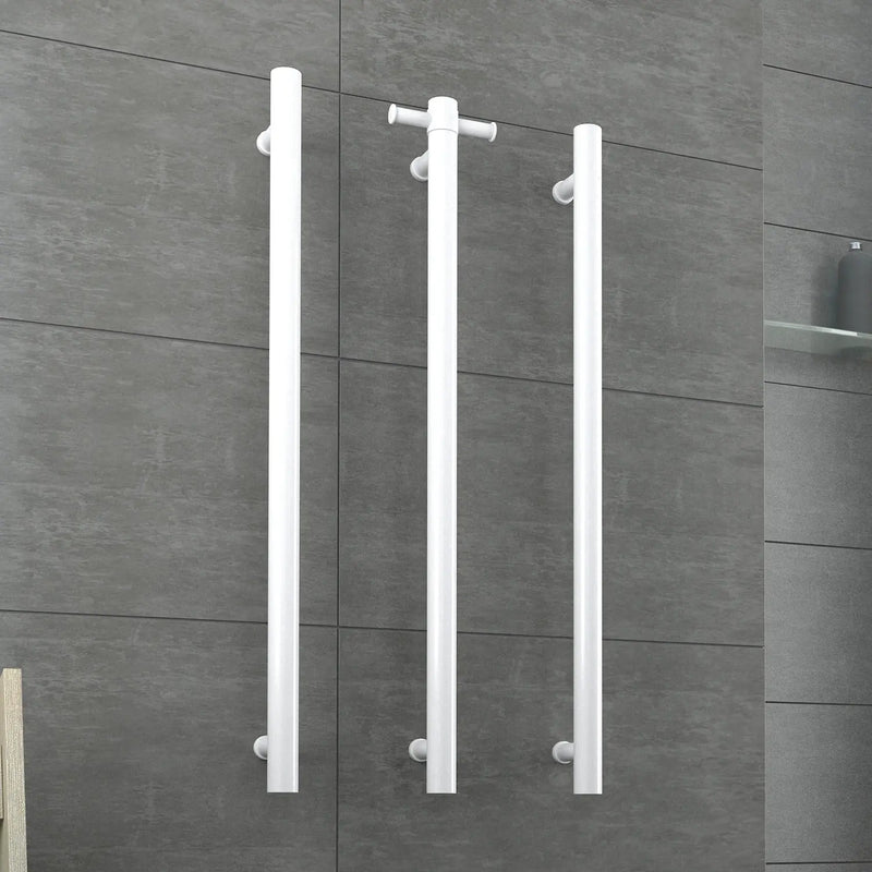 THERMOGROUP STRAIGHT ROUND VERTICAL SINGLE HEATED TOWEL RAIL 900MM SATIN WHITE - FIL Kitchen Bathroom