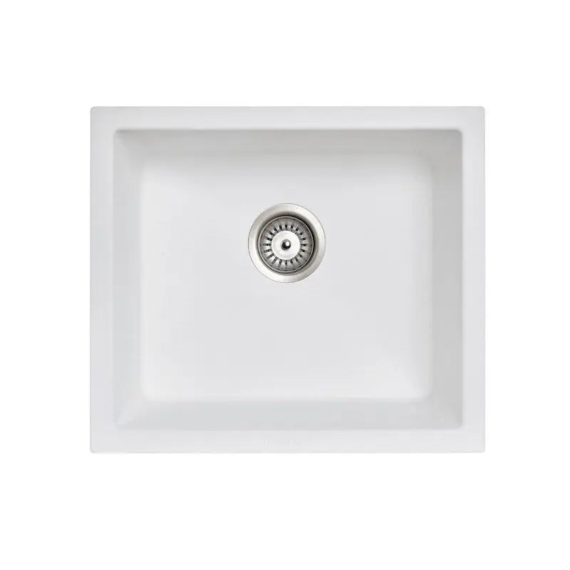 White Carysil Granite Single Bowl Kitchen Sink 533x457mm Aquaperla