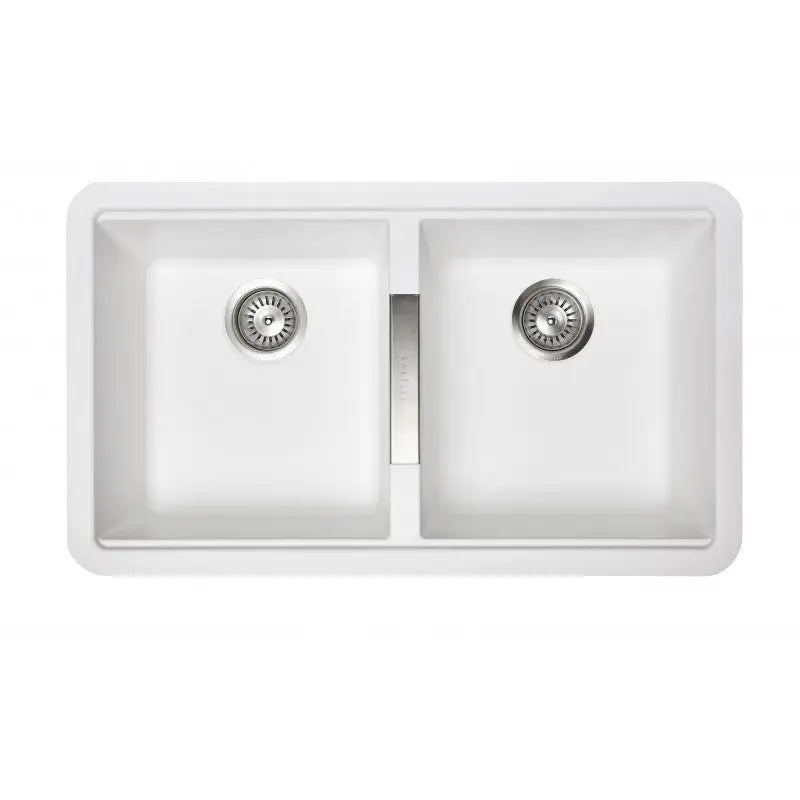 White Carysil CG2B3322 Double Bowl Stone Kitchen Sink 824*481*241mm Aquaperla