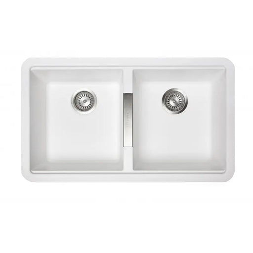 White Carysil CG2B3322 Double Bowl Stone Kitchen Sink 824*481*241mm Aquaperla