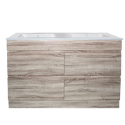 White Oak Wood Grain PVC Vacuum Filmed MDF Board Freestanding Vanity (600mm/750mm/900mm/1200mm/1500mm) - FIL Kitchen Bathroom