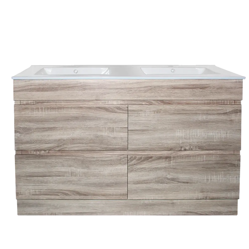 White Oak Wood Grain PVC Vacuum Filmed MDF Board Freestanding Vanity (600mm/750mm/900mm/1200mm/1500mm) - FIL Kitchen Bathroom