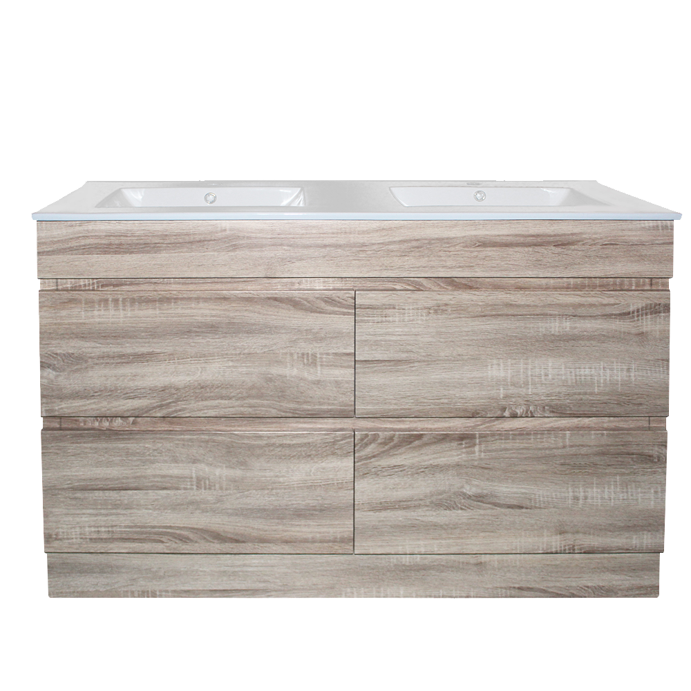 White Oak Wood Grain PVC Vacuum Filmed MDF Board Freestanding Vanity (600mm/750mm/900mm/1200mm/1500mm)