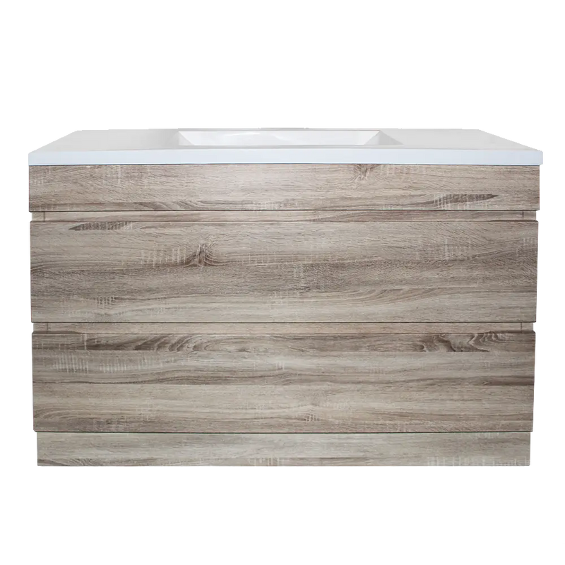White Oak Wood Grain PVC Vacuum Filmed MDF Board Freestanding Vanity (600mm/750mm/900mm/1200mm/1500mm) - FIL Kitchen Bathroom