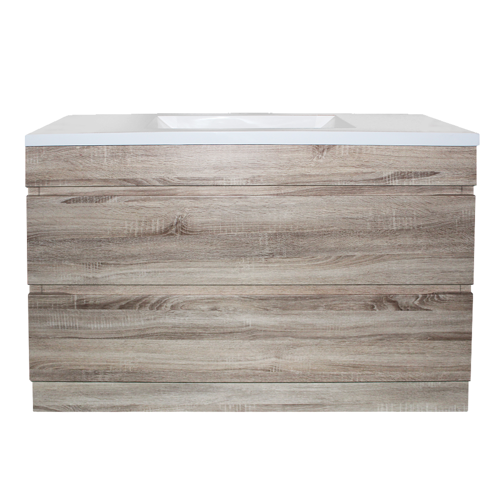 White Oak Wood Grain PVC Vacuum Filmed MDF Board Freestanding Vanity (600mm/750mm/900mm/1200mm/1500mm)