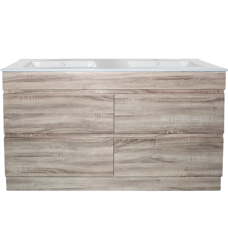 White Oak Wood Grain PVC Vacuum Filmed MDF Board Freestanding Vanity (600mm/750mm/900mm/1200mm/1500mm) - FIL Kitchen Bathroom