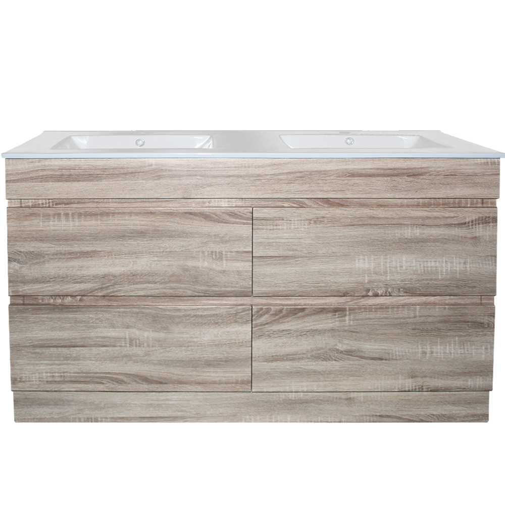 White Oak Wood Grain PVC Vacuum Filmed MDF Board Freestanding Vanity (600mm/750mm/900mm/1200mm/1500mm)