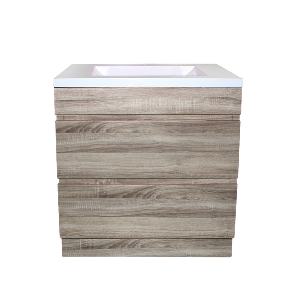 White Oak Wood Grain PVC Vacuum Filmed MDF Board Freestanding Vanity (600mm/750mm/900mm/1200mm/1500mm)