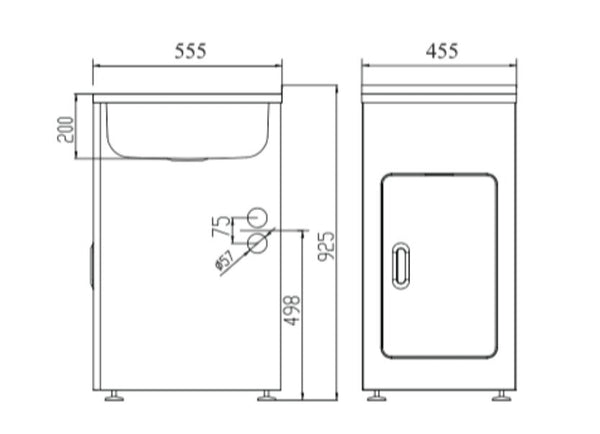 LAUNDRY CABINET AND STAINLESS STEEL TUB 455MM WHITE