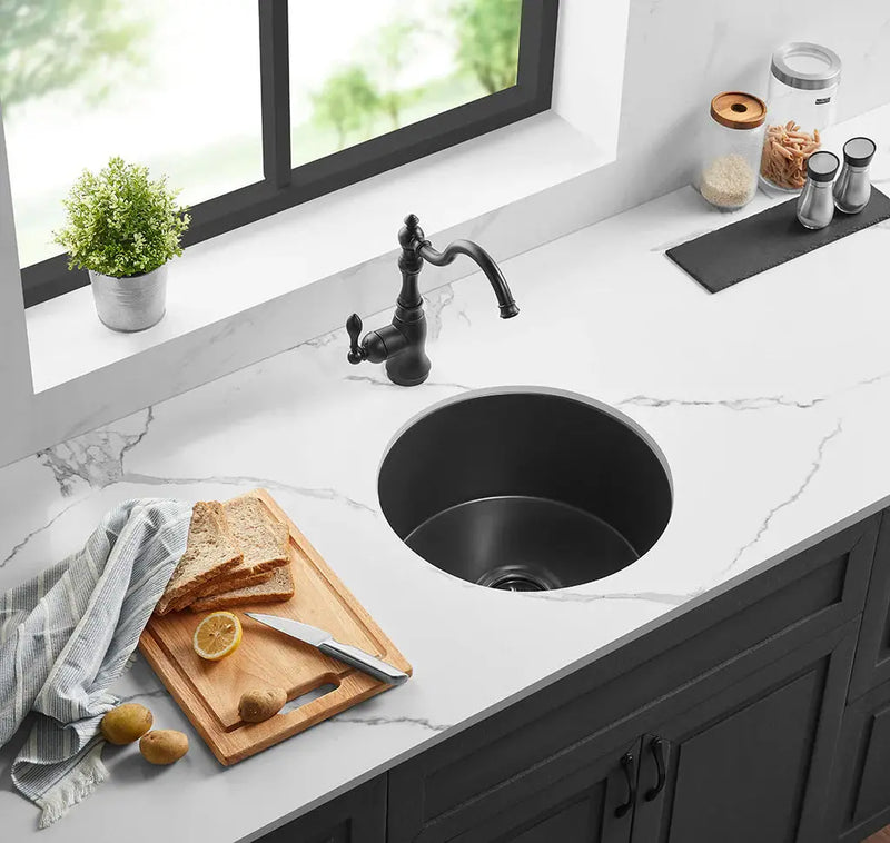 SINGLE BOWL FIRECLAY KITCHEN SINK GLOSS WHITE/MATTE BLACK 470MM CETO