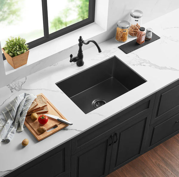 SINGLE BOWL FIRECLAY KITCHEN SINK MATTE BLACK 677MM/810MM