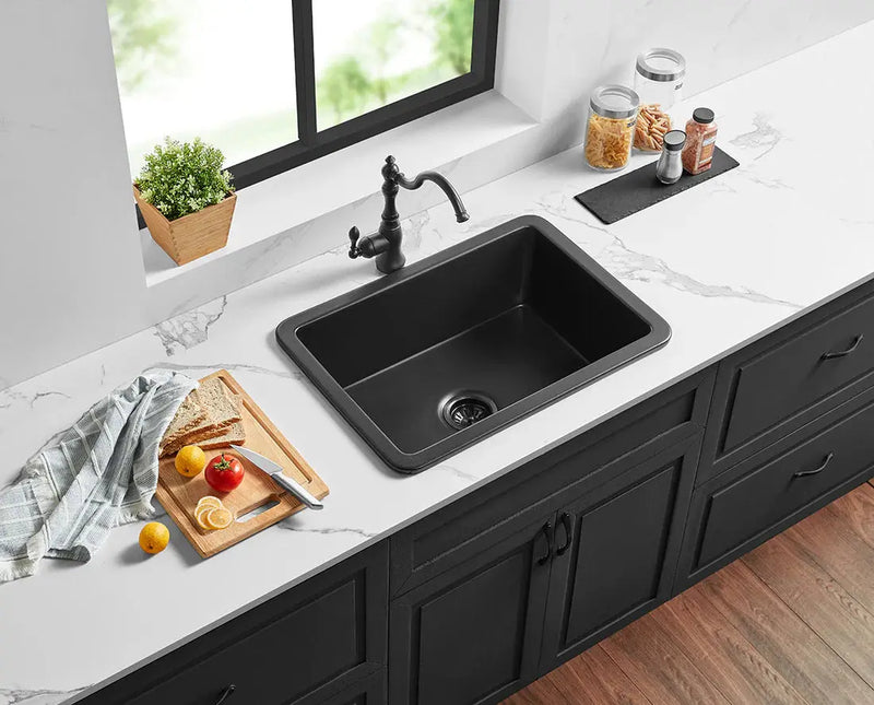 SINGLE BOWL FIRECLAY KITCHEN SINK MATTE BLACK 677MM/810MM CETO