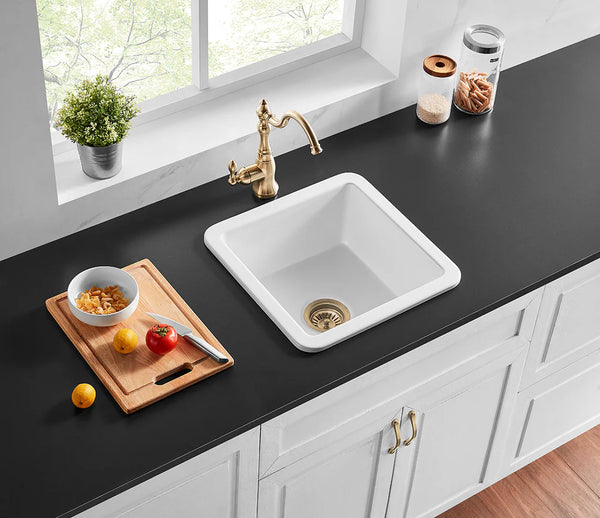 SINGLE BOWL FIRECLAY UNDERMOUNT KITCHEN SINK GLOSS WHITE/MATTE BLACK 457MM